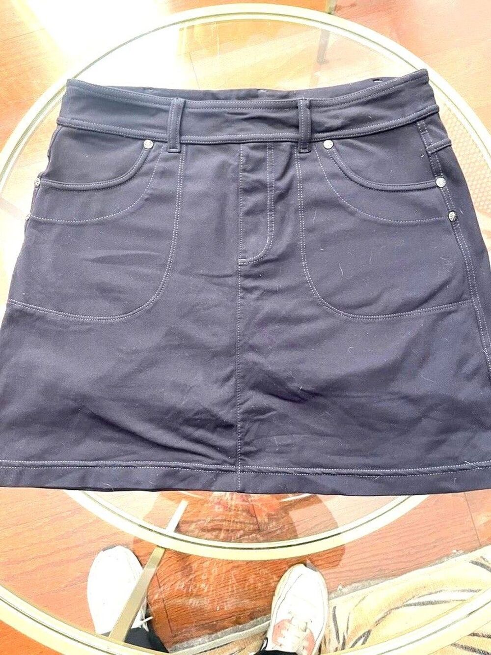 Athleta  Skort Women’s sz. S Black Skirt Pockets white stitching accents stretch